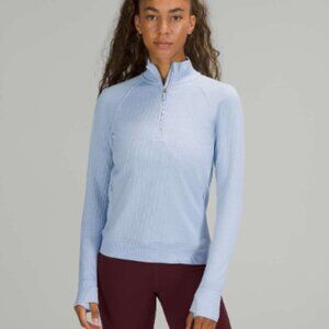 Lululemon Engineered Warmth Half Zip Pullover Sweater Size 6 Blue Linen